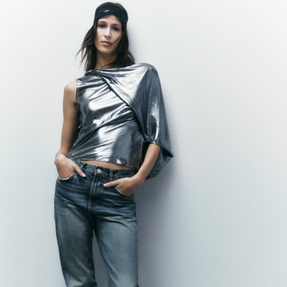 ZARA ASYMMETRIC METALLIC TOP